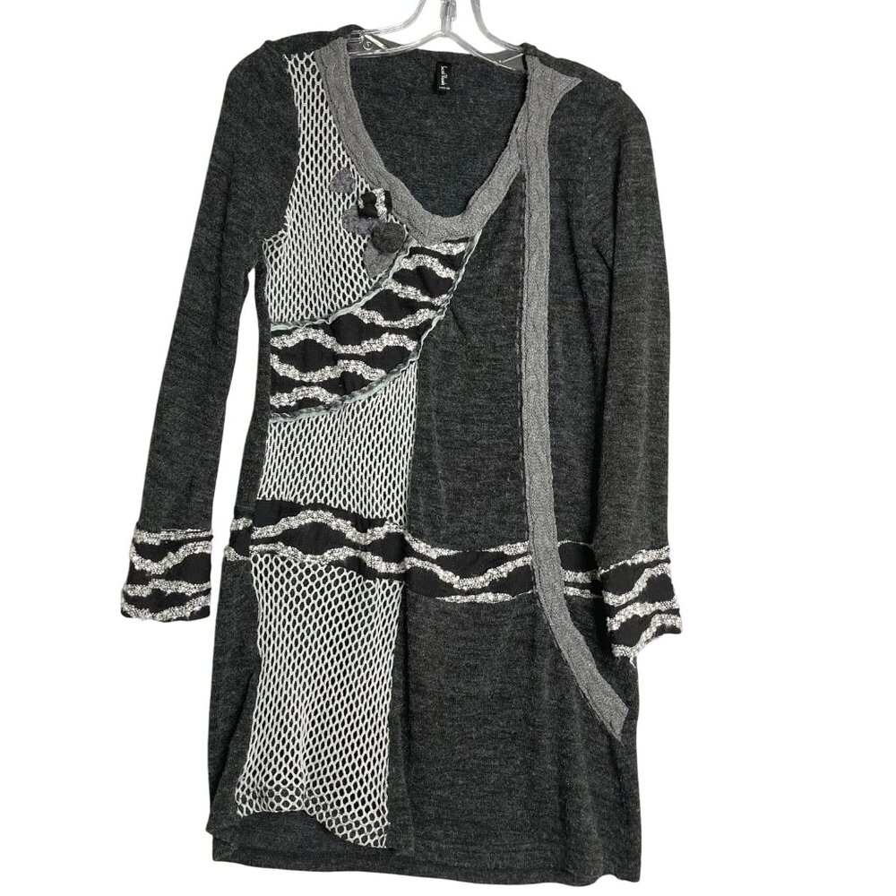 Sacred‎ Threads Tunic Dress Womens S Gray Lagenlook Artsy Boho Knit Sweater
